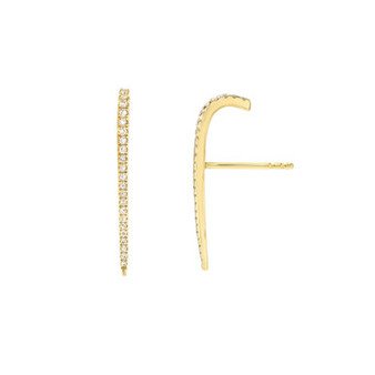 Diamond Curved Bar 14K Yellow Gold Stud Earrings