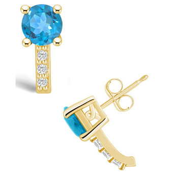 Topaz (2-1/3 ct. t.w.) and Diamond (1/8 ct. t.w.) Stud Earrings in 14K Yellow Gold