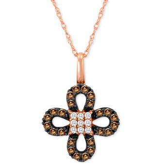 Chocolate Diamond (1/4 ct. t.w.) & Vanilla Diamond (1/20 ct. t.w.) Clover 18" Pendant Necklace in 14k Rose Gold