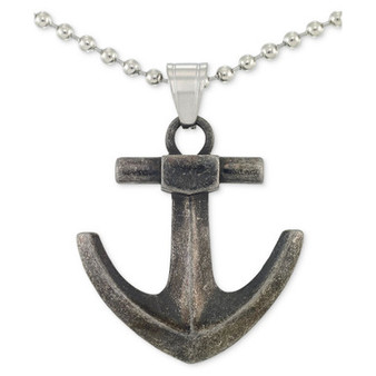 Anchor 24" Pendant Necklace in Stainless Steel & Black Ion-Plate