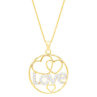 Diamond "Love" Heart Circle 18" Pendant Necklace (1/8 ct. t.w.) in 14k Gold-Plated Sterling Silver
