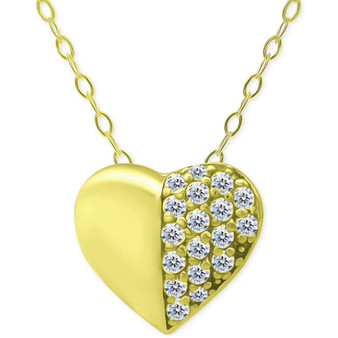 Cubic Zirconia Pavé Heart Pendant Necklace in 18k Gold-Plated Sterling Silver, 16" + 2" extender, Created for Macy's