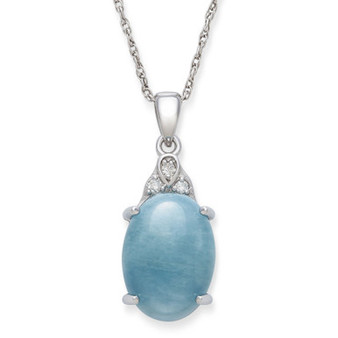 Milky Aquamarine and Diamond Accent 18” Pendant Necklace in Sterling Silver