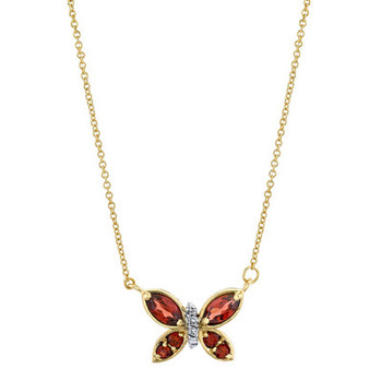 Rhodolite Garnet (3/4 ct. t.w.) & Diamond (1/20 ct. t.w.) Butterfly 18" Pendant Necklace in 14k Gold