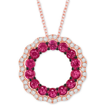 Passion Ruby (1-1/8 ct. t.w.) & Vanilla Diamond (1/4 ct. t.w.) Wavy Circle 18" Pendant Necklace in 14k Rose Gold