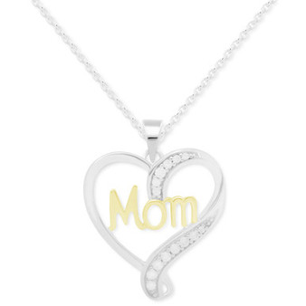 Diamond Mom Heart 18" Pendant Necklace (1/10 ct. t.w.) in Sterling Silver & Gold-Plate