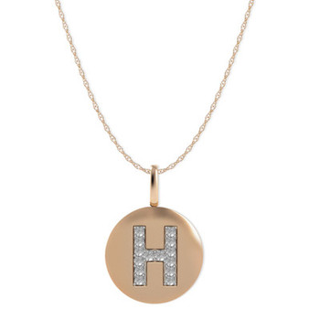 14k Rose Gold Necklace, Diamond Accent Letter H Disk Pendant