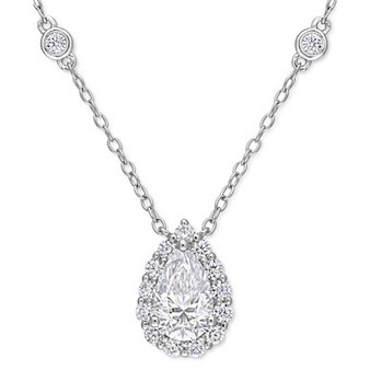 Lab-Created Moissanite Teardrop Halo 18" Pendant Necklace (1-1/2 ct. t.w.) in Sterling Silver