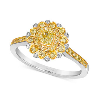 Sunny Yellow Diamond (1/2 ct. t.w.) & Vanilla Diamond Accent Starflower Ring in Platinum & 14k Gold