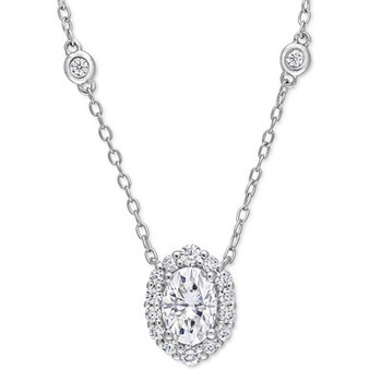 Lab-Created Moissanite Oval Halo 18" Pendant Necklace (1-1/2 ct. t.w.) in Sterling Silver