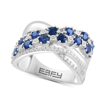 EFFY® Sapphire (1-3/8 ct. t.w.) & Diamond (1/5 ct. t.w.) Multirow Crossover Ring in Sterling Silver