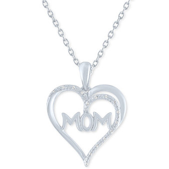 Diamond Accent Mom Heart 18" Pendant Necklace in Sterling Silver
