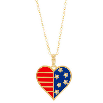 Enamel Stars & Stripes Heart Pendant Necklace in 14k Gold-Plated Sterling Silver, 16" + 2" extender, Created for Macy's