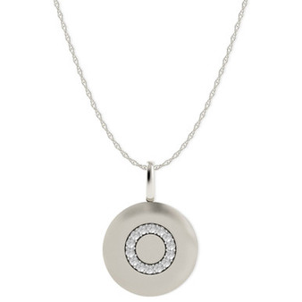 14k White Gold Necklace, Diamond Accent Letter O Disk Pendant
