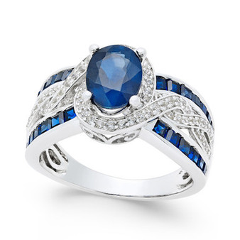 Sapphire (2-3/4 ct. t.w.) and Diamond (1/3 ct. t.w.) Ring in 14k White Gold