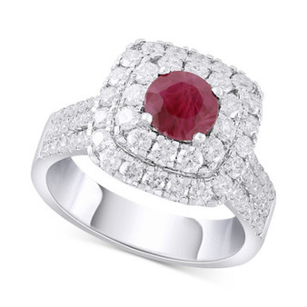 Ruby (1-1/4 ct. t.w.) & Diamond (1-1/4 ct. t.w.) Double Halo Ring in 14k White Gold