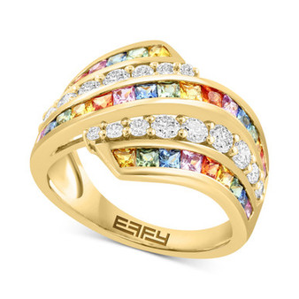 EFFY® Multi-Sapphire (1-3/4 ct. t.w.) & Diamond (3/4 ct. t.w.) Multirow Swirl Ring in 14k Gold