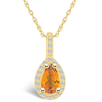 Citrine (7/8 Ct. T.W.) and Diamond (1/5 Ct. T.W.) Halo Pendant Necklace in 14K Yellow Gold