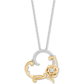 Diamond Rose & Heart Belle Pendant Necklace (1/10 ct. t.w.) in Sterling Silver & 14k Gold, 16" + 2" extender