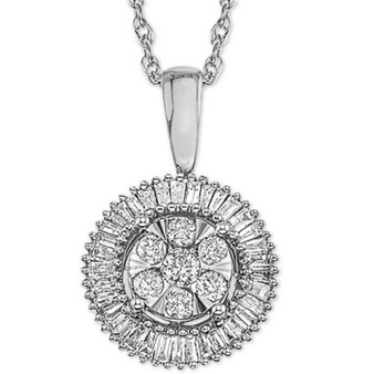 Diamond Cluster Halo Pendant Necklace (1/3 ct t.w.) in 14k White Gold, 16" + 2" extender
