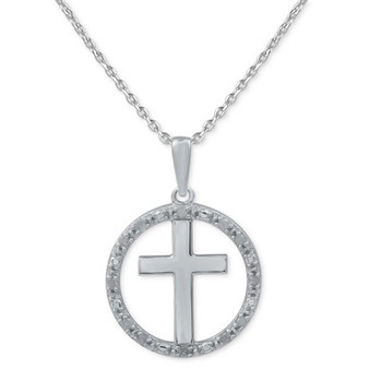 Diamond Halo Cross 18" Pendant Necklace (1/10 ct. t.w.) in Sterling Silver