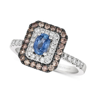 Blueberry Sapphire (3/8 ct. t.w.) & Diamond (5/8 ct. t.w.) Halo Ring in 14k White Gold