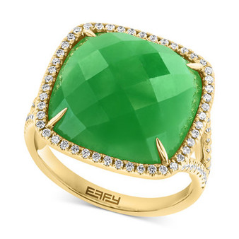 EFFY® Dyed Green Jade & Diamond (1/3 ct. t.w.) Halo Statement Ring in 14k Gold