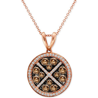 Chocolate Diamond (1-1/10 ct. t.w.) & Vanilla Diamond (1/3 ct. t.w.) Halo Cluster 18" Pendant Necklace in 14k Rose Gold