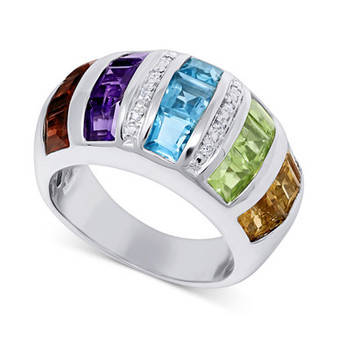 Multi-Gemstone (4-3/4 ct. t.w.) & Diamond Accent Statement Ring in Sterling Silver