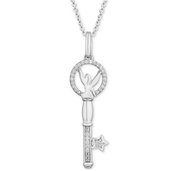 Diamond Tinker Bell Key Pendant Necklace (1/10 ct. t.w.) in Sterling Silver, 16" + 2" extender