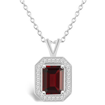 Garnet (1-9/10 ct. t.w.) and Diamond (1/7 ct. t.w.) Halo Pendant Necklace in Sterling Silver