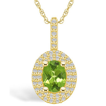 Peridot (1-1/3 Ct. T.W.) and Diamond (1/2 Ct. T.W.) Halo Pendant Necklace in 14K Yellow Gold