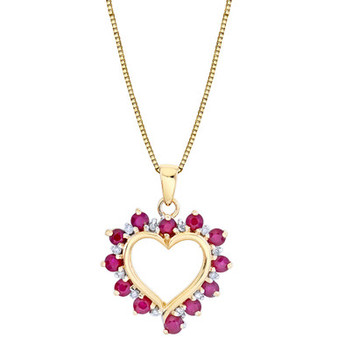 Ruby (1 ct. t.w.) & Diamond (1/10 ct. t.w.) Heart 18" Pendant Necklace in 14k Gold