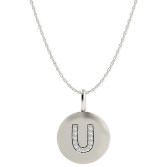 14k White Gold Necklace, Diamond Accent Letter U Disk Pendant