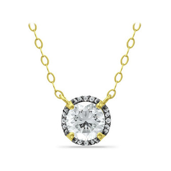 Cubic Zirconia with Black Rhodium Halo Necklace, 18K Gold over Silver
