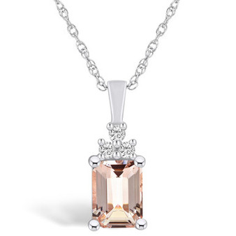 Morganite (1-3/8 Ct. T.W.) and Diamond (1/10 Ct. T.W.) Pendant Necklace in 14K White Gold