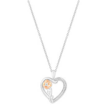 Diamond Belle Rose & Heart Pendant Necklace (1/10 ct. t.w.) in Sterling Silver & 14k Rose Gold-Plate