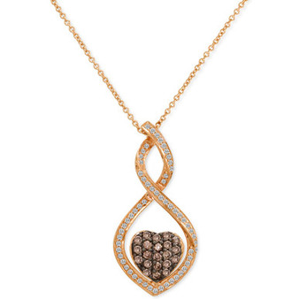 Chocolate Diamond (1/3 ct. t.w.) & Vanilla Diamond (1/4 ct. t.w.) Heart Swirl 18" Pendant Necklace in 14k Rose Gold