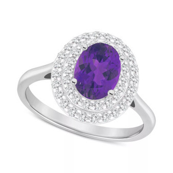 Rhodolite Garnet (1-1/2 ct. t.w.) & White Topaz (3/8 ct. t.w.) Oval Halo Ring in Sterling Silver (Also in Citrine, Blue Topaz, Amethyst, & Peridot)