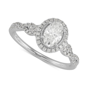 Diamond Oval Halo Twist Shank Engagement Ring (1 ct. t.w.) in 14k White Gold