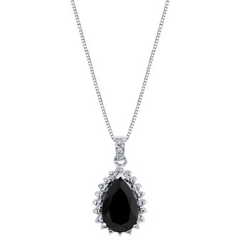 Onyx & Diamond (1/5 ct. t.w.) Teardrop 18" Pendant Necklace in Sterling Silver