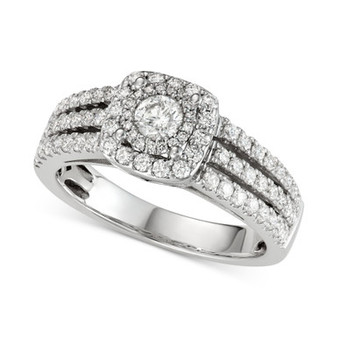 Diamond Halo Three Row Engagement Ring (1 ct. t.w.) in 14k White Gold