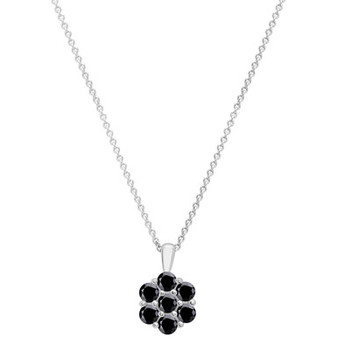 Onyx Flower 18" Pendant Necklace in Sterling Silver