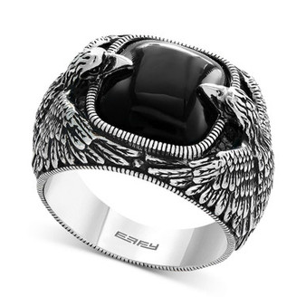 EFFY® Men's Onyx Eagle Ring (10 ct. t.w.) in Sterling Silver