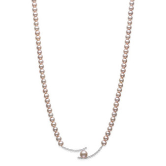 Pink Cultured Freshwater Pearl 5-8mm and Cubic Zirconia Accent Necklace in Sterling Silver, 18"