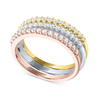 3-Pc. Set Lab-Created Diamond Stacking Rings (1/2 ct. t.w.) in Sterling Silver, 14k Gold-Plated Sterling Silver & 14k Rose Gold-Plated Sterling Silver