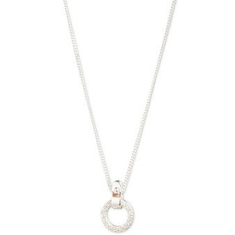 Cubic Zirconia Circle Pendant Necklace in Sterling Silver, 16" + 3" extender