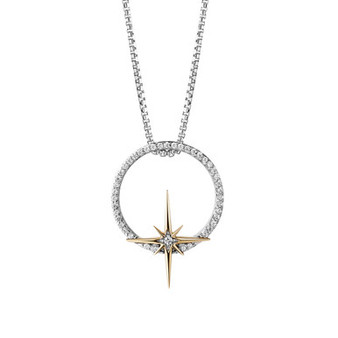 Guardians of Light Diamonds Pendant Necklace (1/10 ct. t.w.) in Sterling Silver and 10K Yellow Gold