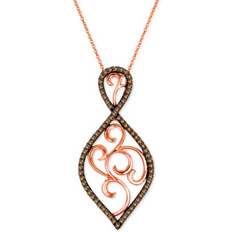 Chocolate Diamond Openwork Swirl 18" Pendant Necklace  (5/8 ct. t.w.) in 14k Rose Gold