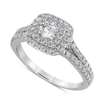 Diamond Double Halo Engagement Ring (1 ct. t.w.) in 14k White Gold